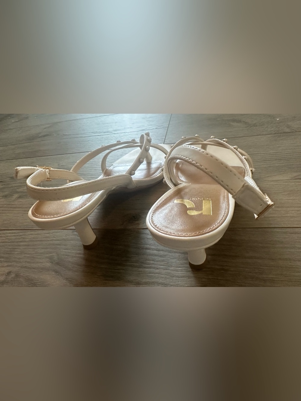 6 Vienna report cream pearl golden kitten heel sandals strapped pearl wedding - Picture 5 of 10